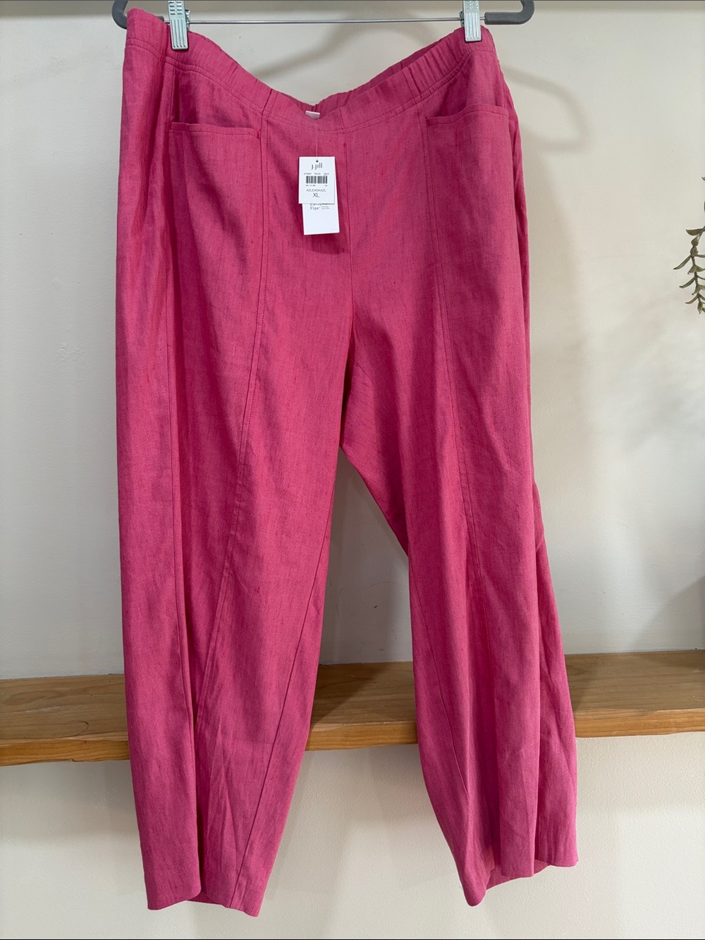 J. Jill Pink Linen Stretch Pull On Cropped Pants, Size XL, NWT